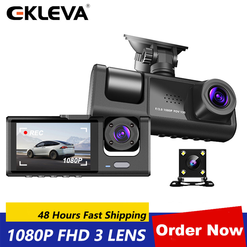 EKLEVA Dash Cam 3 In 1 Car Video Recorder FHD 1080P 3 Camera Car DVR Rear View Camera with Rear Lens Night Vision for Truck Tax Uber