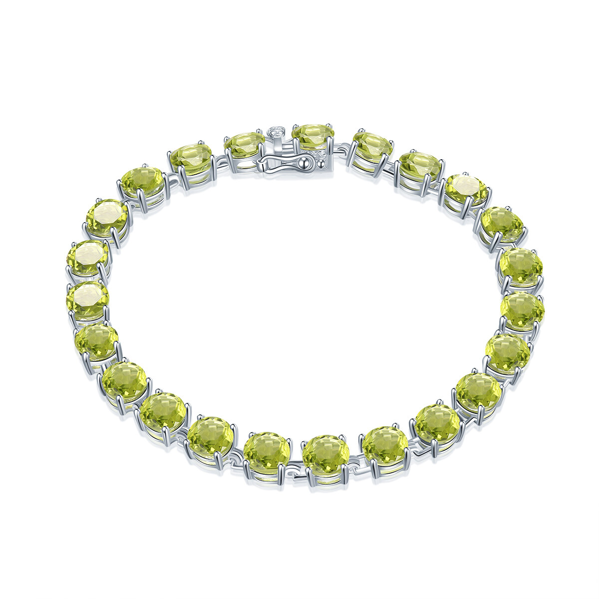 Natural Peridot 21.41Ct Gemstone Solid 925 Sterling Silver Chain Bracelet 7.25 Inch for Women Round 6mm Gemstone Fine Jewelry