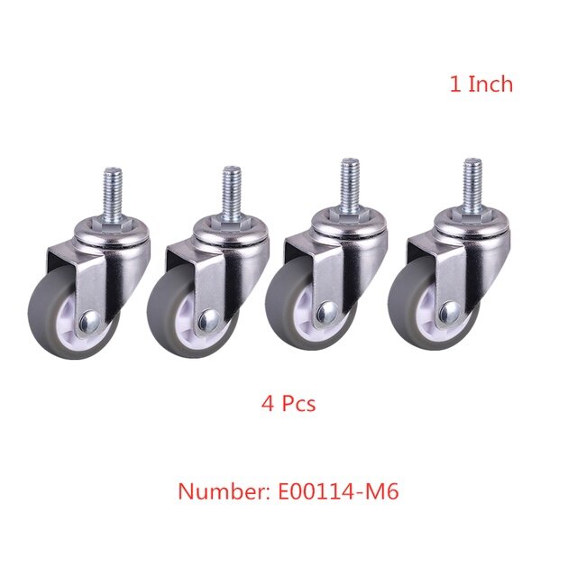 4 Pcs/Lot Casters 1 Inch Gray Tpe Screw Caster, M6 Silent Wheel, Diameter25mm Household Universal Wheel